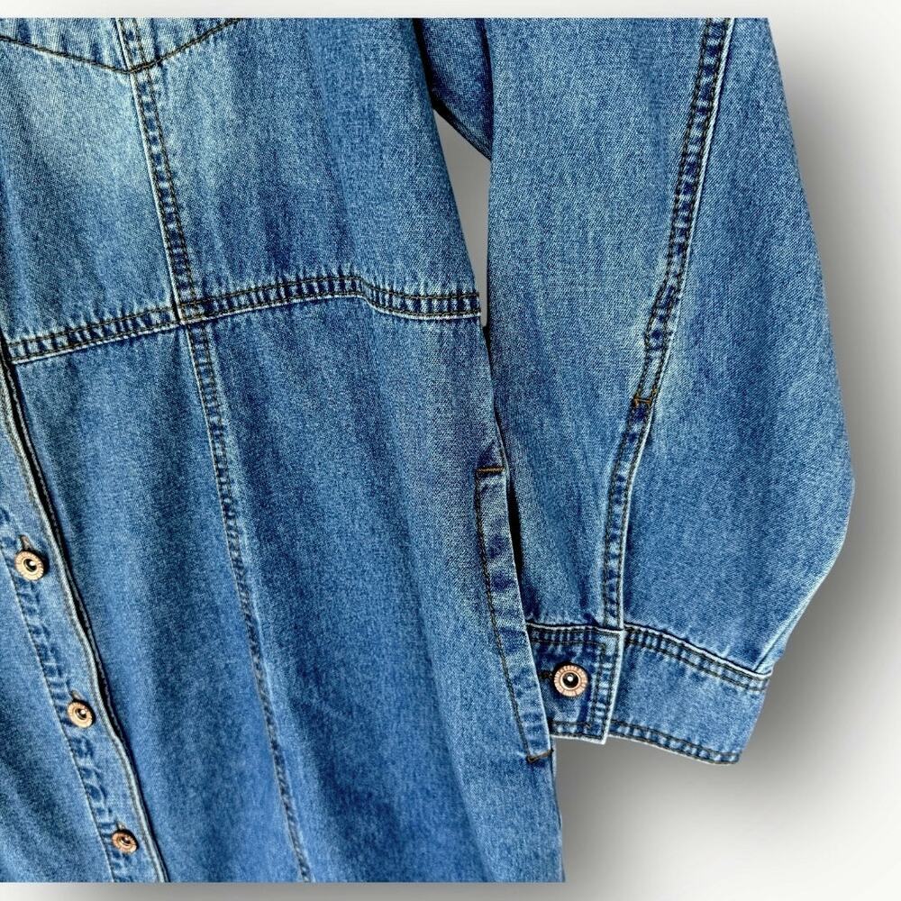 Frye Women Denim Button Up Long Sleeve Shirt Mini Jean Dress XXL Faded Blue Wash - Picture 8 of 13